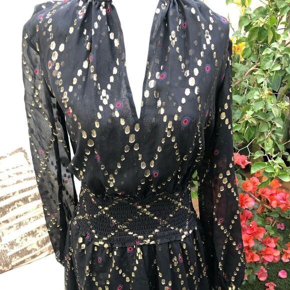 A.L.C. Tula split neck long sleeve silk metallic dress size 0 - Picture 2 of 6